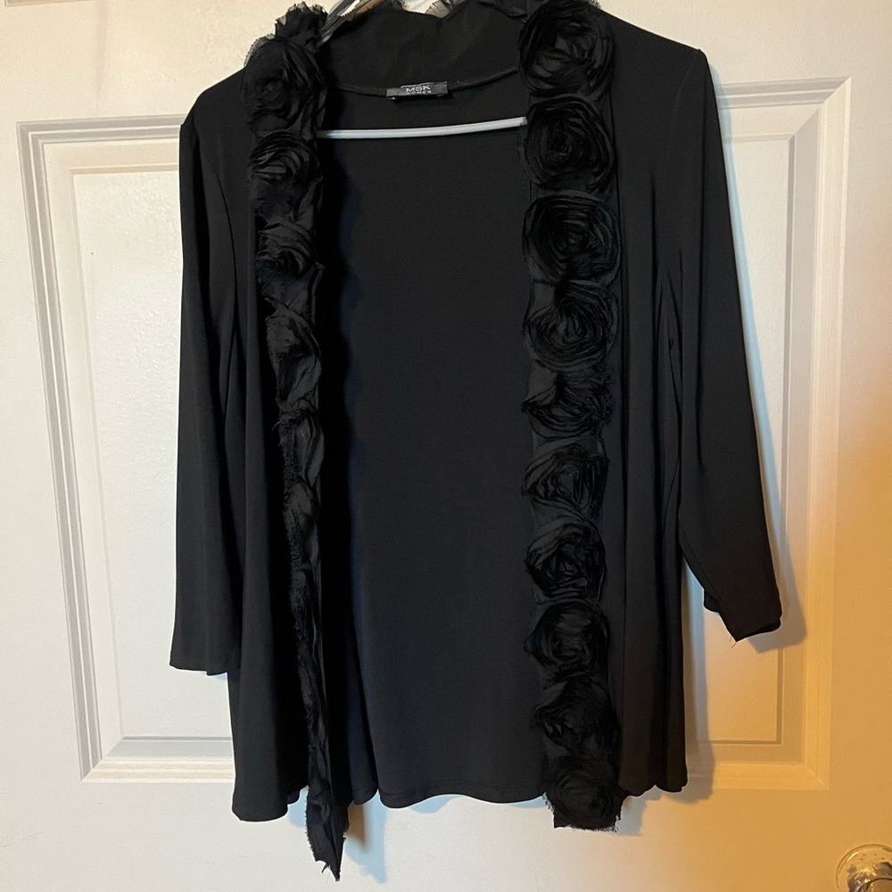 MSK Women Black Cardigan with Textured Flower Trim